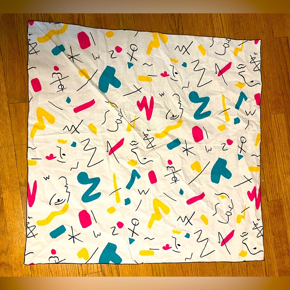 Vintage Abstract Geometric Fabric Square from 1980s